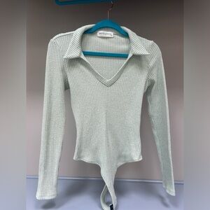 The Pants Store:  Mint Green cotton bodysuit v-neck with collar